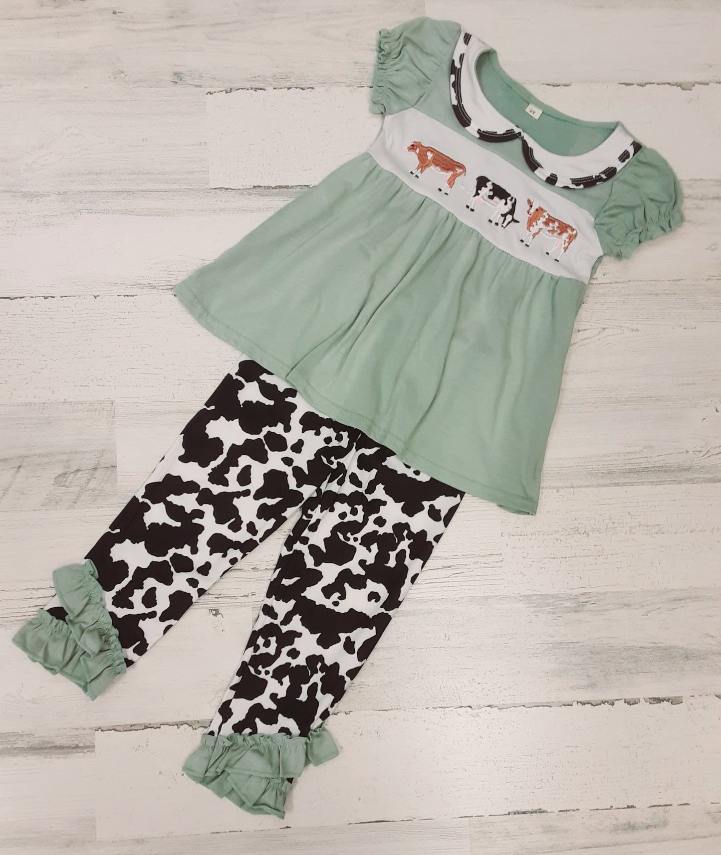 Green Cow Print Pant Set